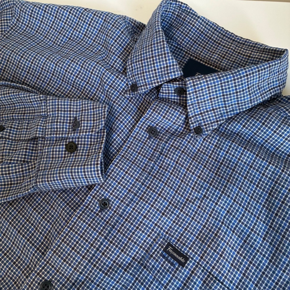Faconnable Classique Mens Blue Check Long Sleeve Button Down Shirt Size L